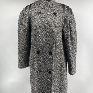 𝅺emblem vintage wool blend full length coat button down faux leather detail